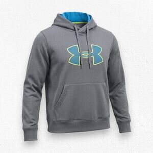 Under Armour Storm Gray Pullover Sweatshirt Fleece Lined Logo Hoodie Size Large
